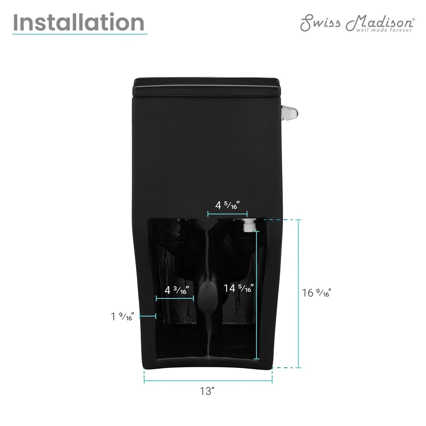 Swiss Madison Concorde 14" x 29" Matte Black One-Piece Elongated Square Floor Mounted Toilet With 1.28 GPF Side Flush Function