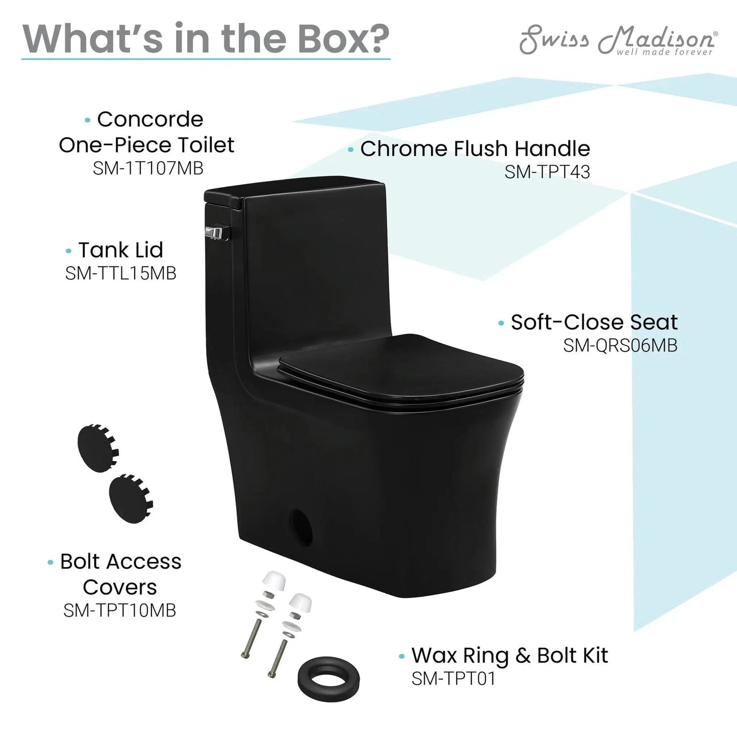 Swiss Madison Concorde 14" x 29" Matte Black One-Piece Elongated Square Floor Mounted Toilet With 1.28 GPF Side Flush Function