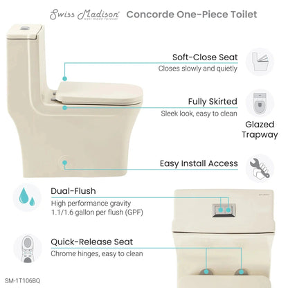 Swiss Madison Concorde 14" x 29" One-Piece Bisque Elongated Square Floor-Mounted Toilet With 1.1/1.6 GPF