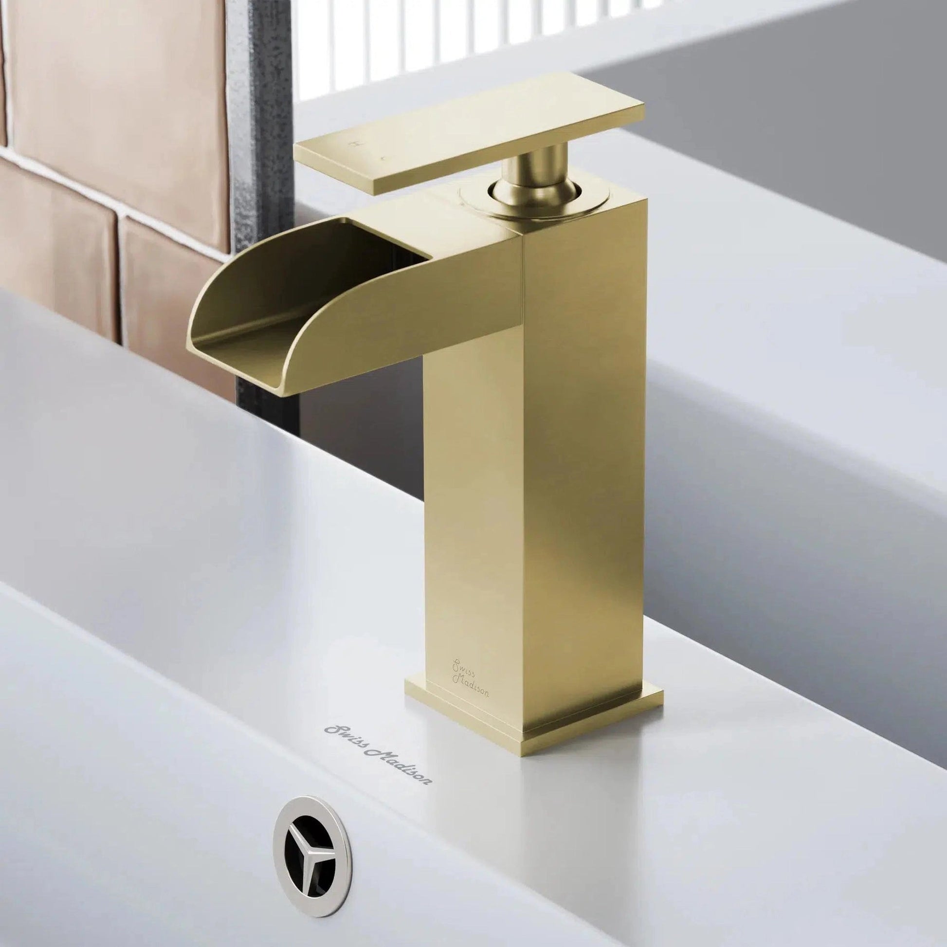 Swiss Madison Concorde 7" Single-Handle Brushed Gold Waterfall Bathroom Faucet With 1.2 GPM Flow Rate