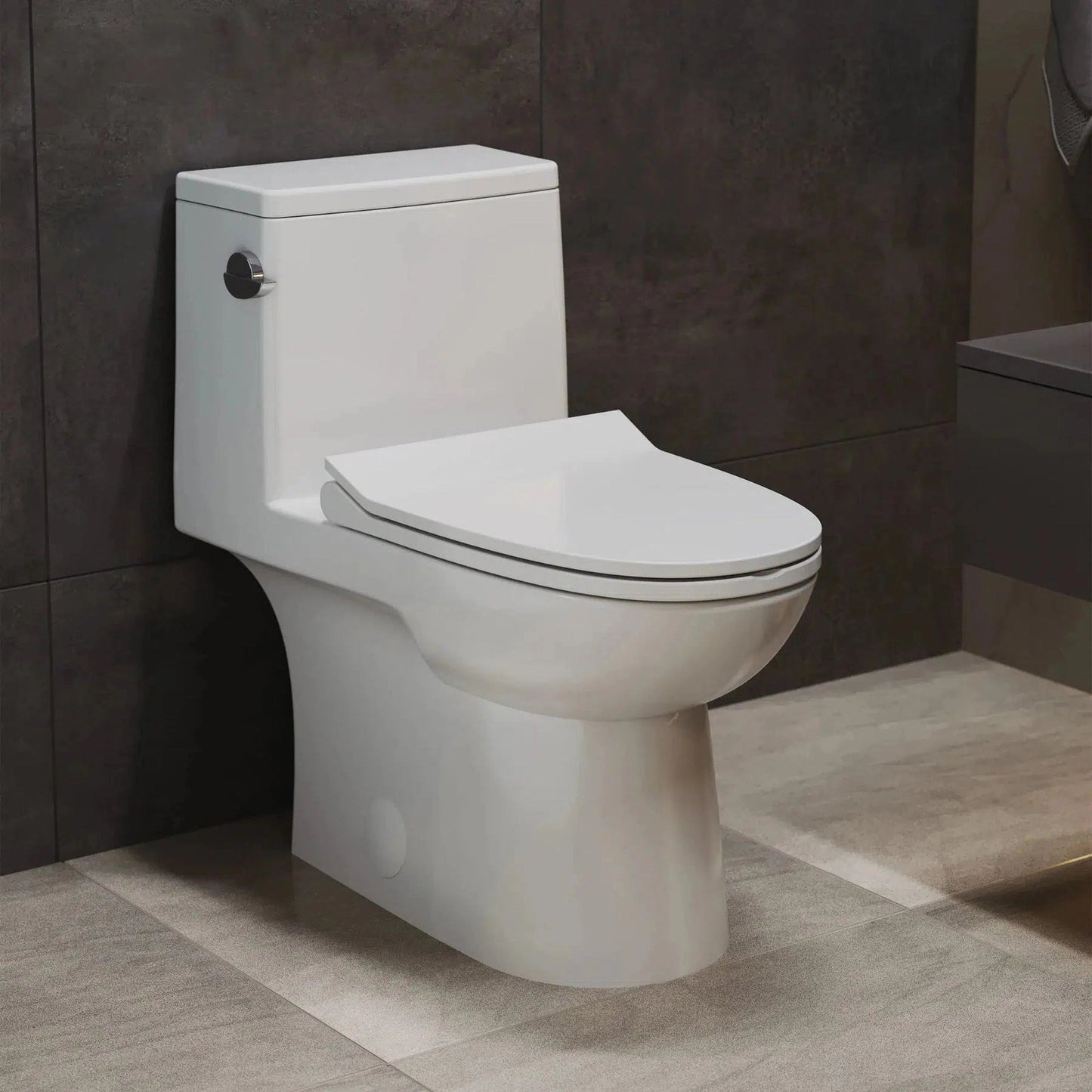 Swiss Madison Daxton 15" x 28" Glossy White One-Piece Elongated Floor Mounted Toilet With 1.28 GPF Vortex Side Flush Function