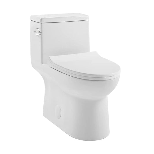 Swiss Madison Daxton 15" x 28" Glossy White One-Piece Elongated Floor Mounted Toilet With 1.28 GPF Vortex Side Flush Function