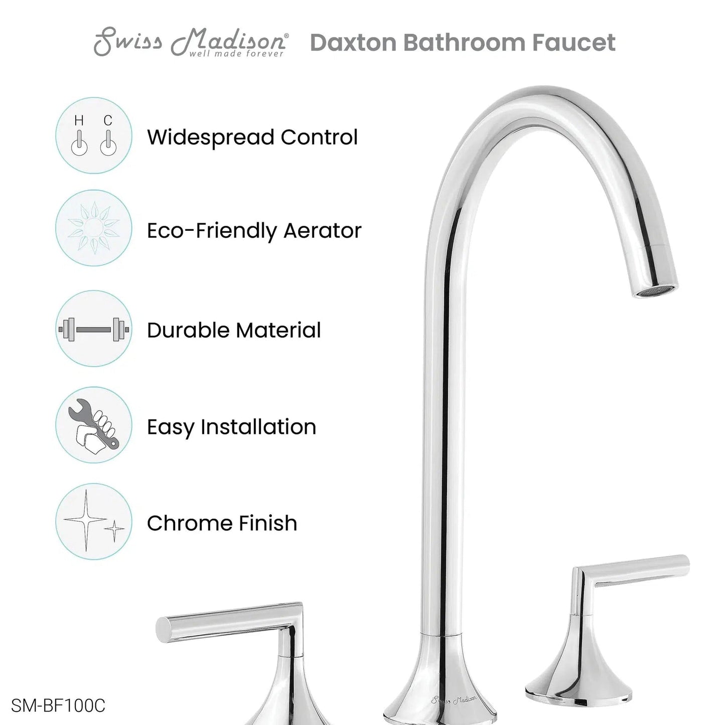 Swiss Madison Daxton 8" Chrome Widespread Bathroom Faucet With Bar Handles and 1.2 GPM Flow Rate