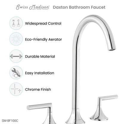 Swiss Madison Daxton 8" Chrome Widespread Bathroom Faucet With Bar Handles and 1.2 GPM Flow Rate