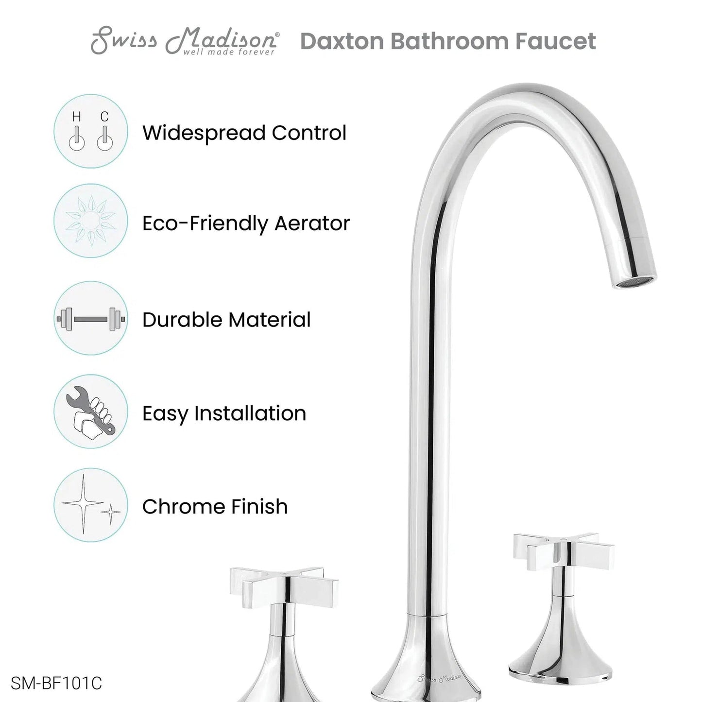 Swiss Madison Daxton 8" Chrome Widespread Bathroom Faucet With Cross Handles and 1.2 GPM Flow Rate