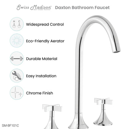 Swiss Madison Daxton 8" Chrome Widespread Bathroom Faucet With Cross Handles and 1.2 GPM Flow Rate