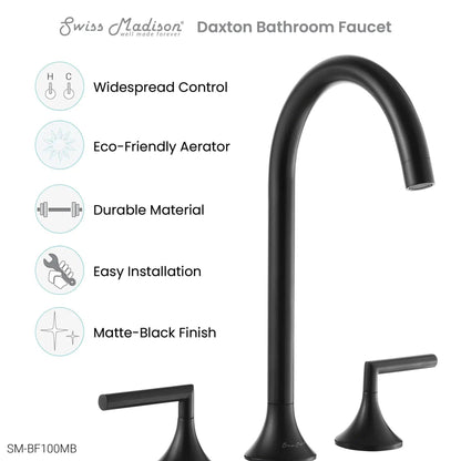 Swiss Madison Daxton 8" Matte Black Widespread Bathroom Faucet With Bar Handles and 1.2 GPM Flow Rate