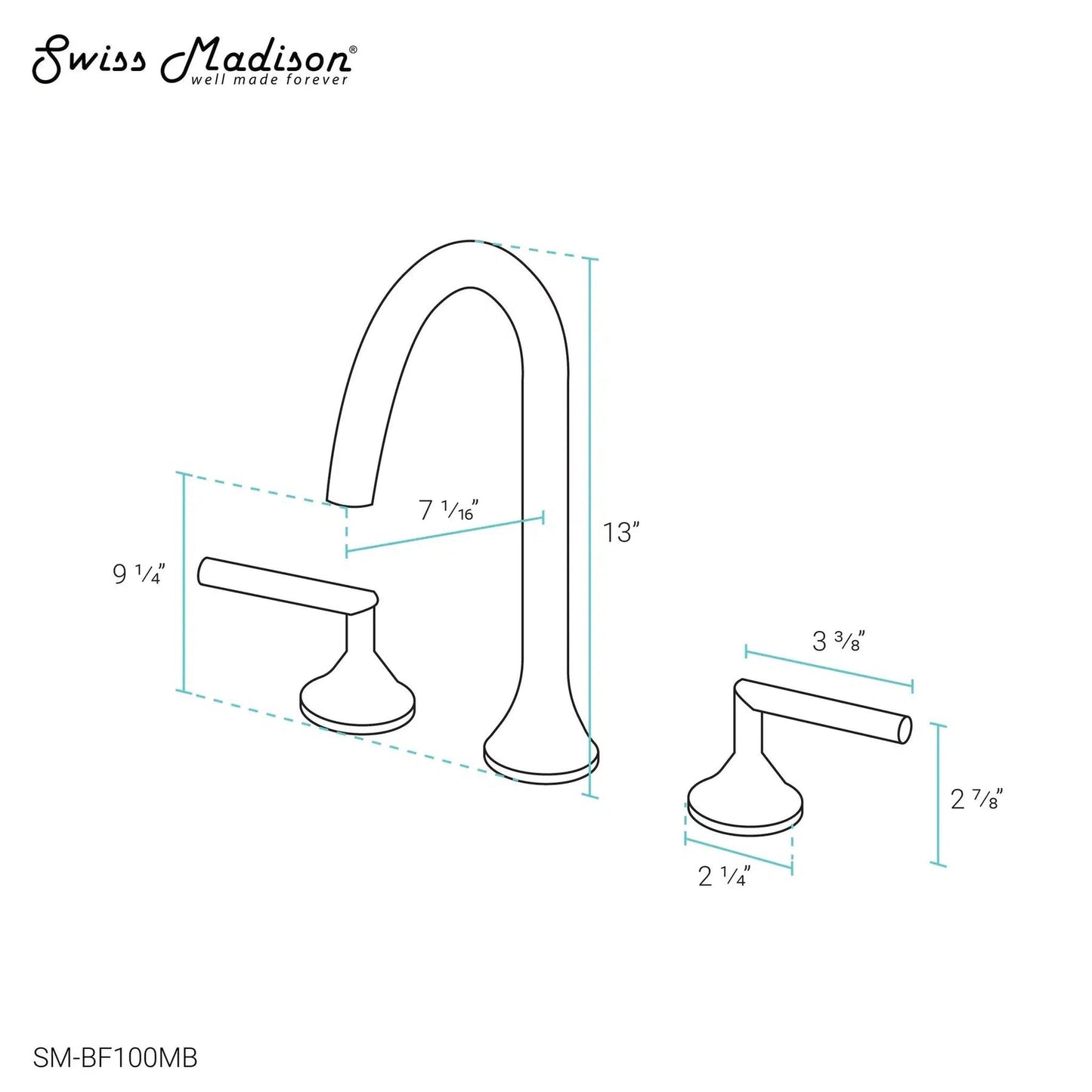 Swiss Madison Daxton 8" Matte Black Widespread Bathroom Faucet With Bar Handles and 1.2 GPM Flow Rate