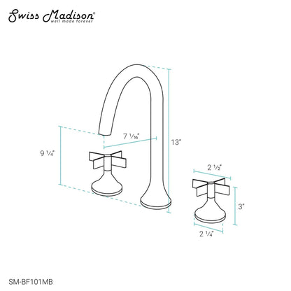 Swiss Madison Daxton 8" Matte Black Widespread Bathroom Faucet With Cross Handles and 1.2 GPM Flow Rate