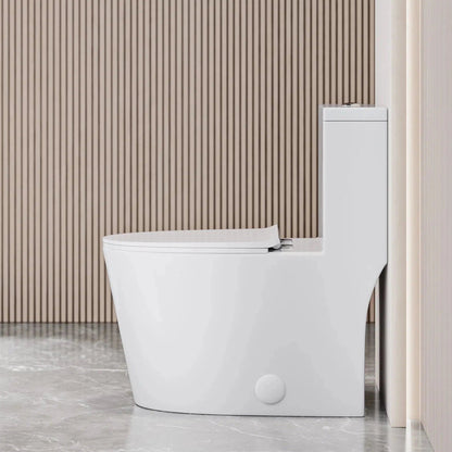 Swiss Madison Dreux 15" x 31" White One-Piece Elongated High Efficiency Floor-Mounted Glazed Ceramic Toilet With 0.8 GPF Water Saving Patented Technology