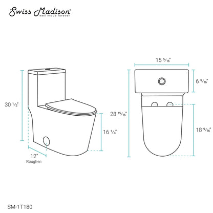 Swiss Madison Dreux 15" x 31" White One-Piece Elongated High Efficiency Floor-Mounted Glazed Ceramic Toilet With 0.8 GPF Water Saving Patented Technology