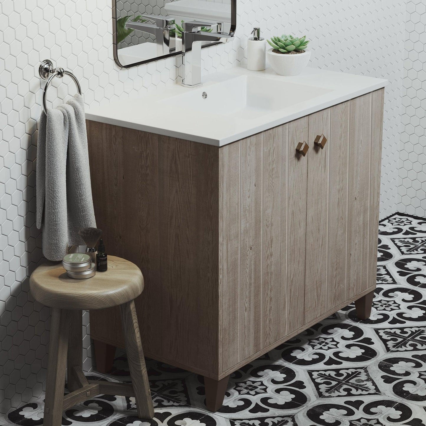 Swiss Madison Eclair 36" x 33" Freestanding Oak Bathroom Vanity With Ceramic Single Sink