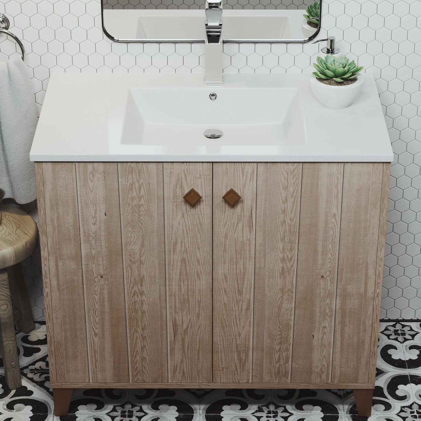 Swiss Madison Eclair 36" x 33" Freestanding Oak Bathroom Vanity With Ceramic Single Sink