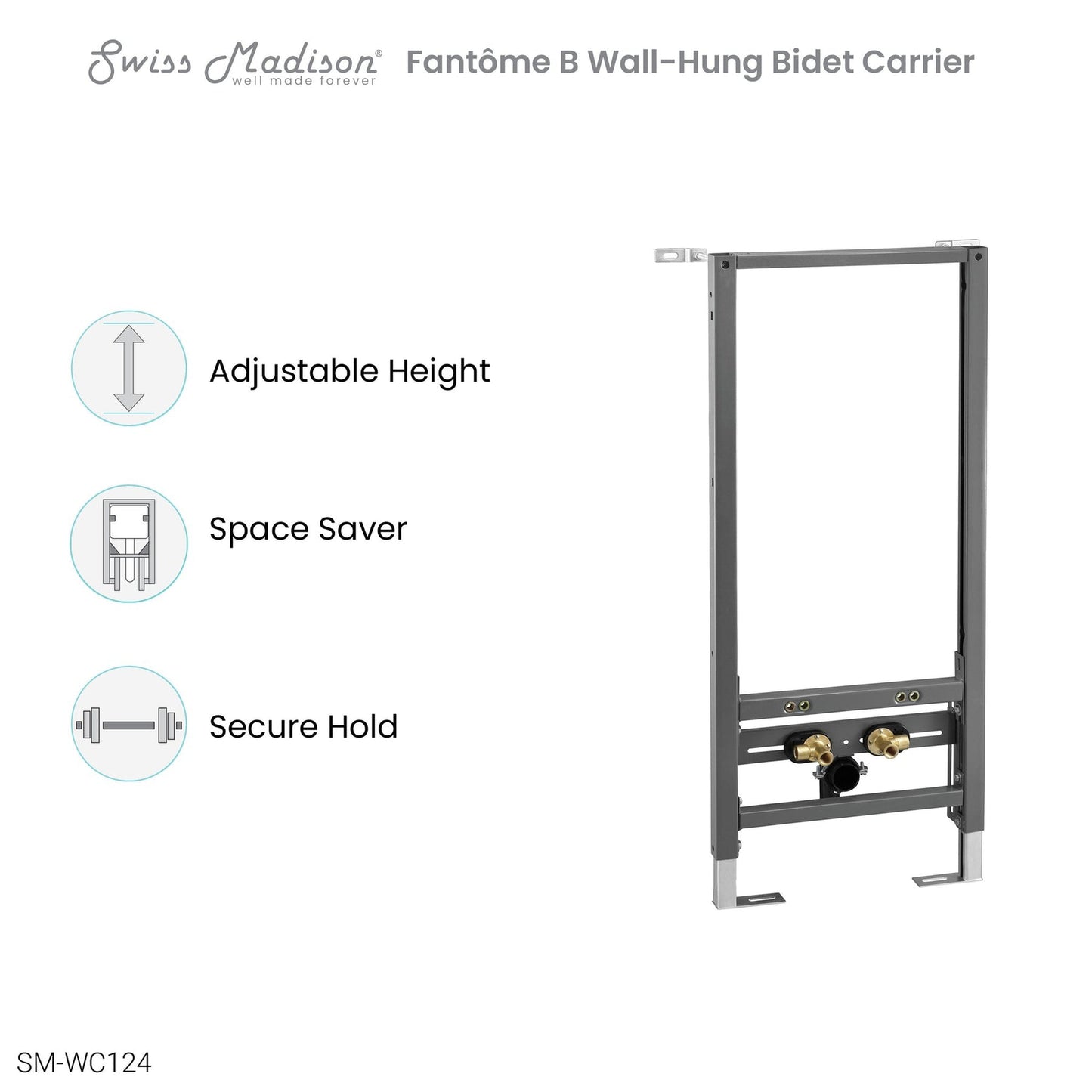 Swiss Madison Fantôme B 2" x 4" and 2" x "6 Steel Frame In-Wall Bidet Carrier System For Wall-Hung Bidet