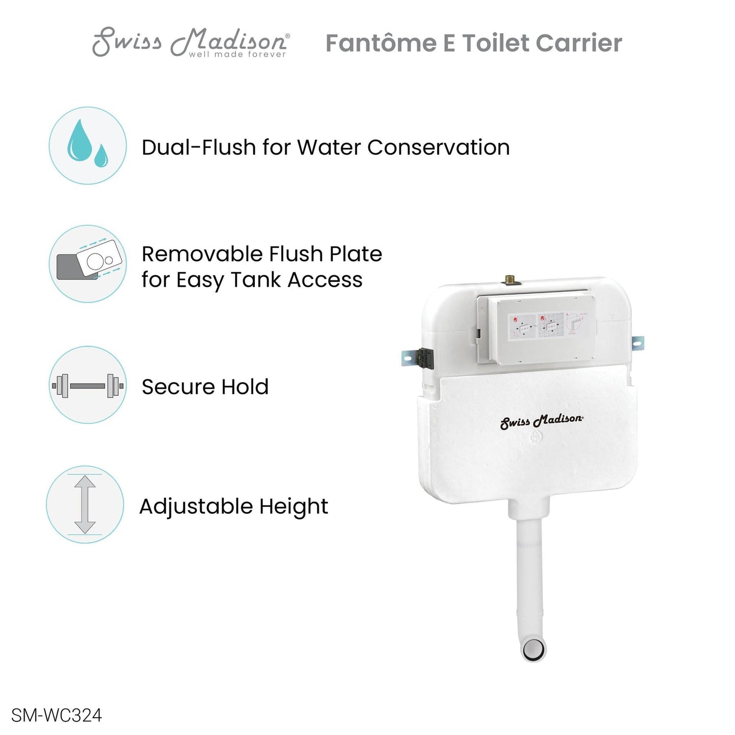 Swiss Madison Fantôme E 2x4 White Steel Frame Insulated In-Wall Toilet Tank Carrier System For Back-to-Wall Toilet