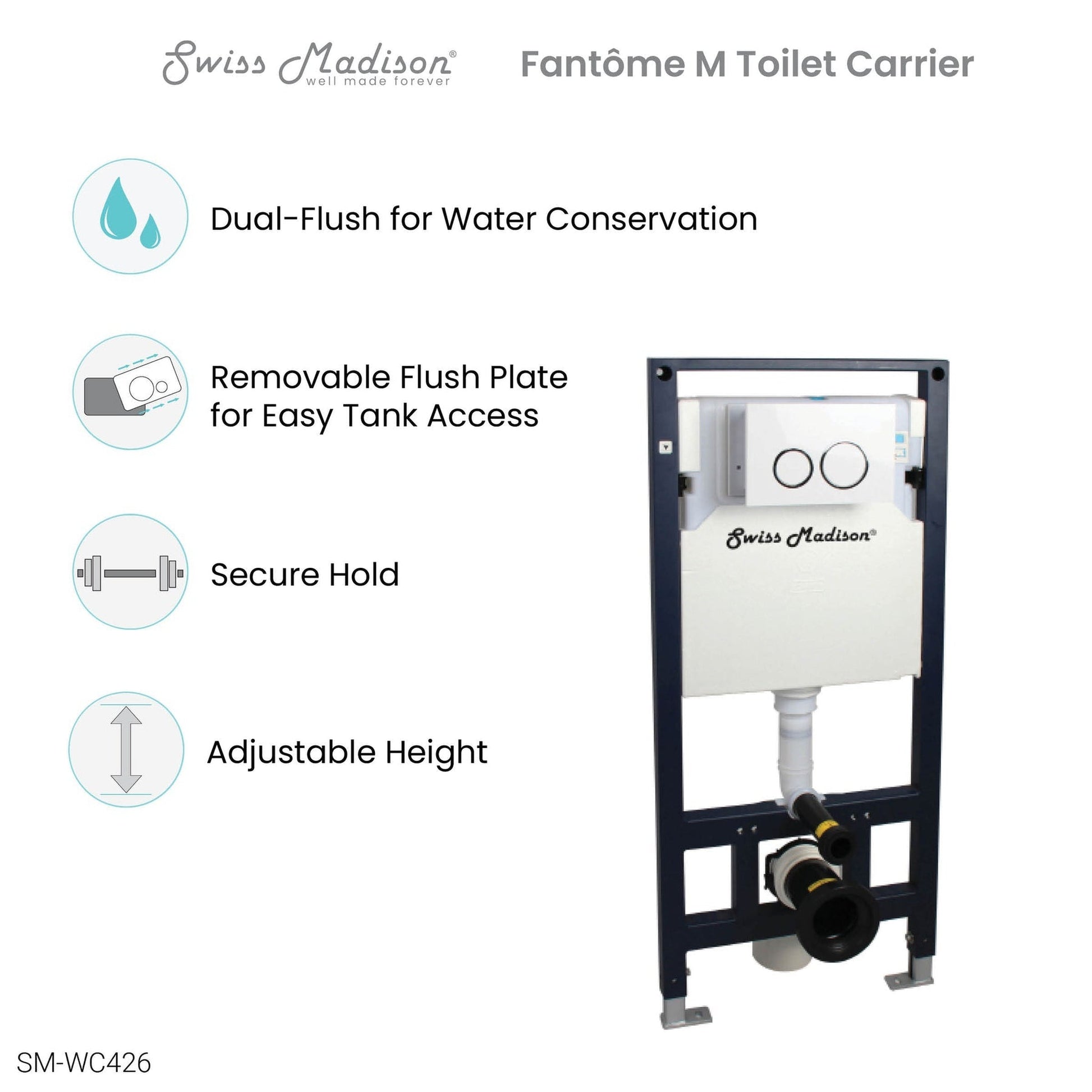 Swiss Madison Fantôme M 2x6 Steel Frame Insulated In-Wall Toilet Tank Carrier System For Wall-Hung Toilet