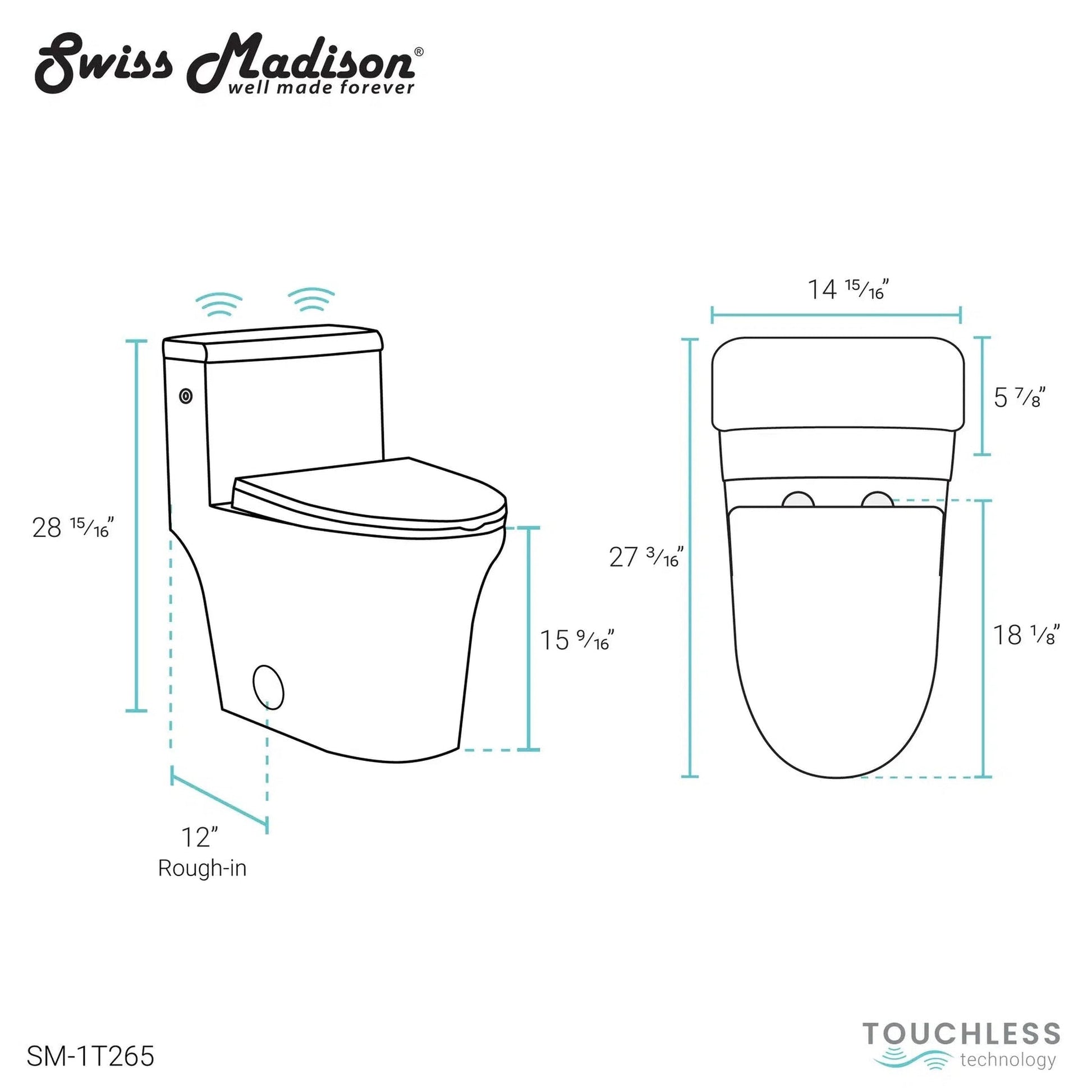Swiss Madison Hugo 15" x 29" White One-Piece Elongated Floor Mounted Toilet With 1.1/1.6 GPF Touchless Dual-Flush Function