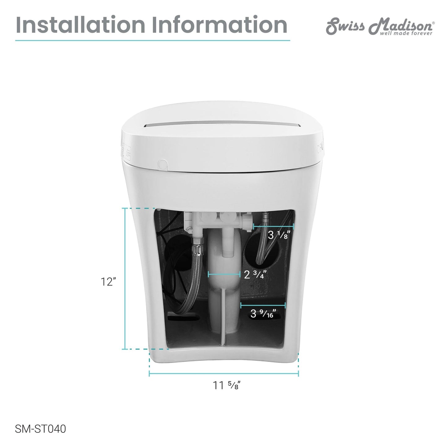 Swiss Madison Hugo 16" x 19" White One-Piece Tankless Elongated Floor Mounted Toilet With 1.1/1.6 GPF Vortex Touchless Dual Flush Function and Wall Sensor