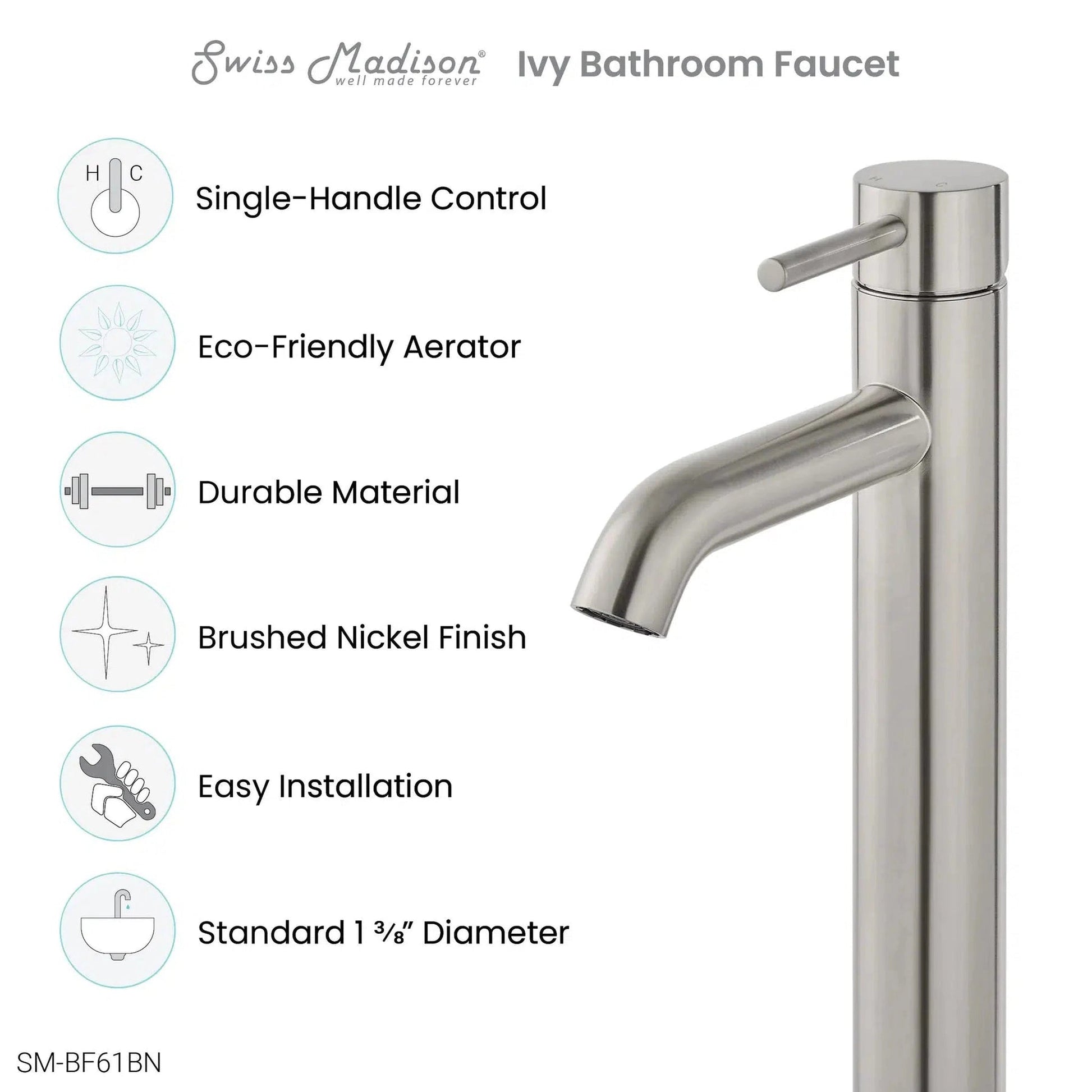 Swiss Madison Ivy 13" Single-Handle Brushed Nickel Bathroom Faucet With 1.2 GPM Flow Rate