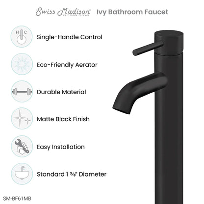Swiss Madison Ivy 13" Single-Handle Matte Black Bathroom Faucet With 1.2 GPM Flow Rate