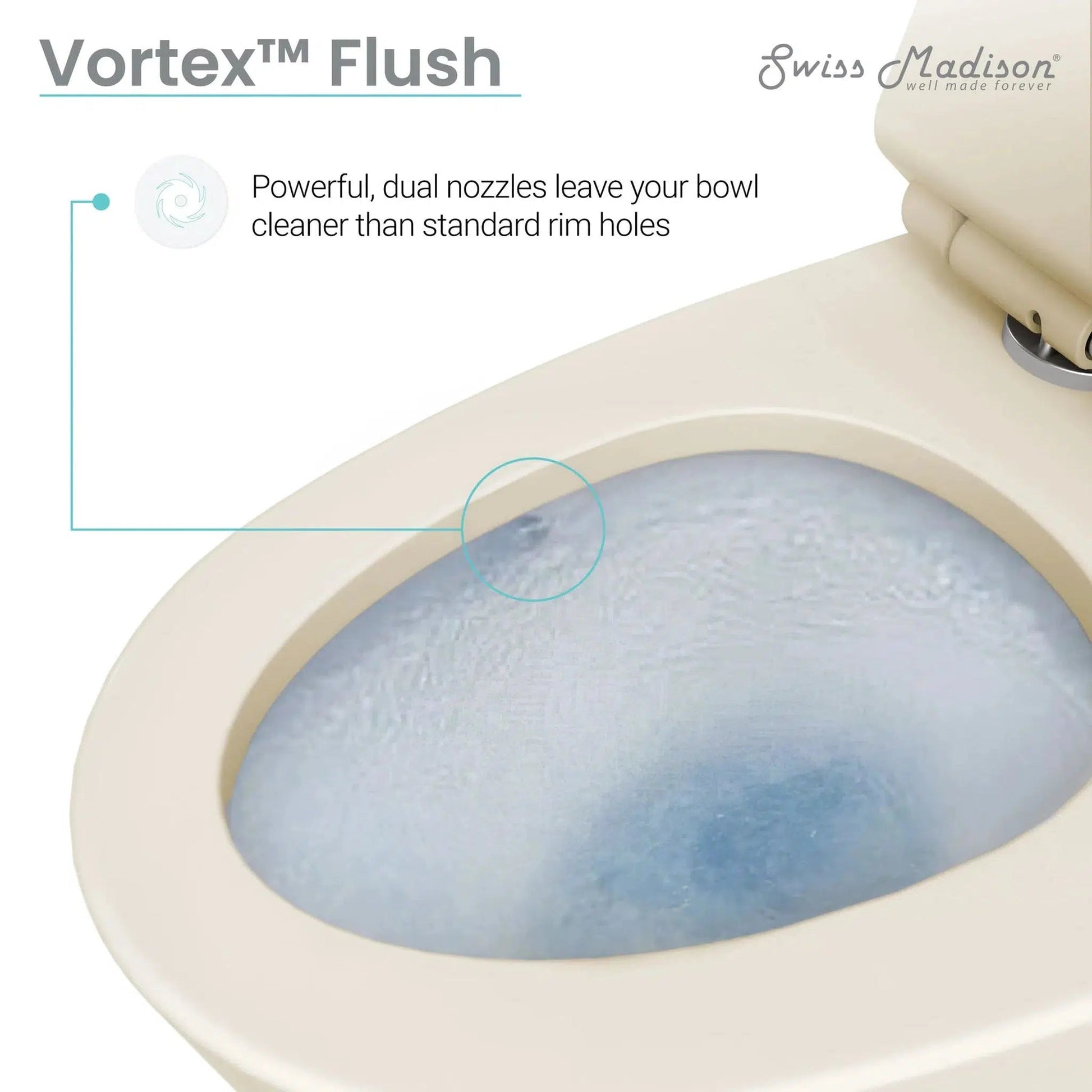 Swiss Madison Ivy 14" x 28" Bisque One-Piece Elongated Floor Mounted Toilet With 12" Rough-In Size and 1.1/1.6 GPF Vortex Dual-Flush Function