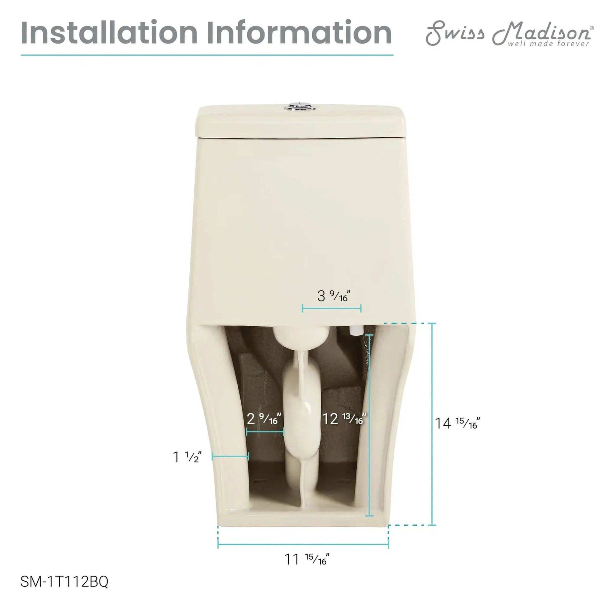 Swiss Madison Ivy 14" x 28" Bisque One-Piece Elongated Floor Mounted Toilet With 12" Rough-In Size and 1.1/1.6 GPF Vortex™ Dual-Flush Function