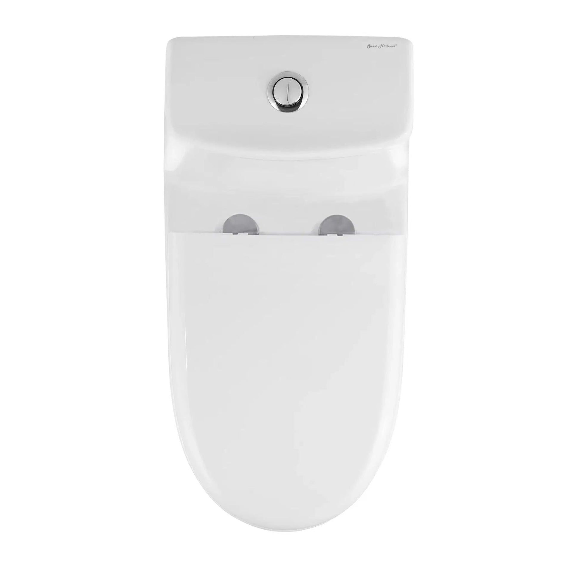 Swiss Madison Ivy 14" x 28" Glossy White One-Piece Elongated Floor Mounted Toilet With 12" Rough-In Size and 1.1/1.6 GPF Vortex Dual-Flush Function