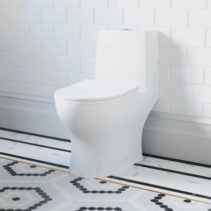 Swiss Madison Ivy 14" x 28" Glossy White One-Piece Elongated Floor Mounted Toilet With 12" Rough-In Size and 1.1/1.6 GPF Vortex Dual-Flush Function