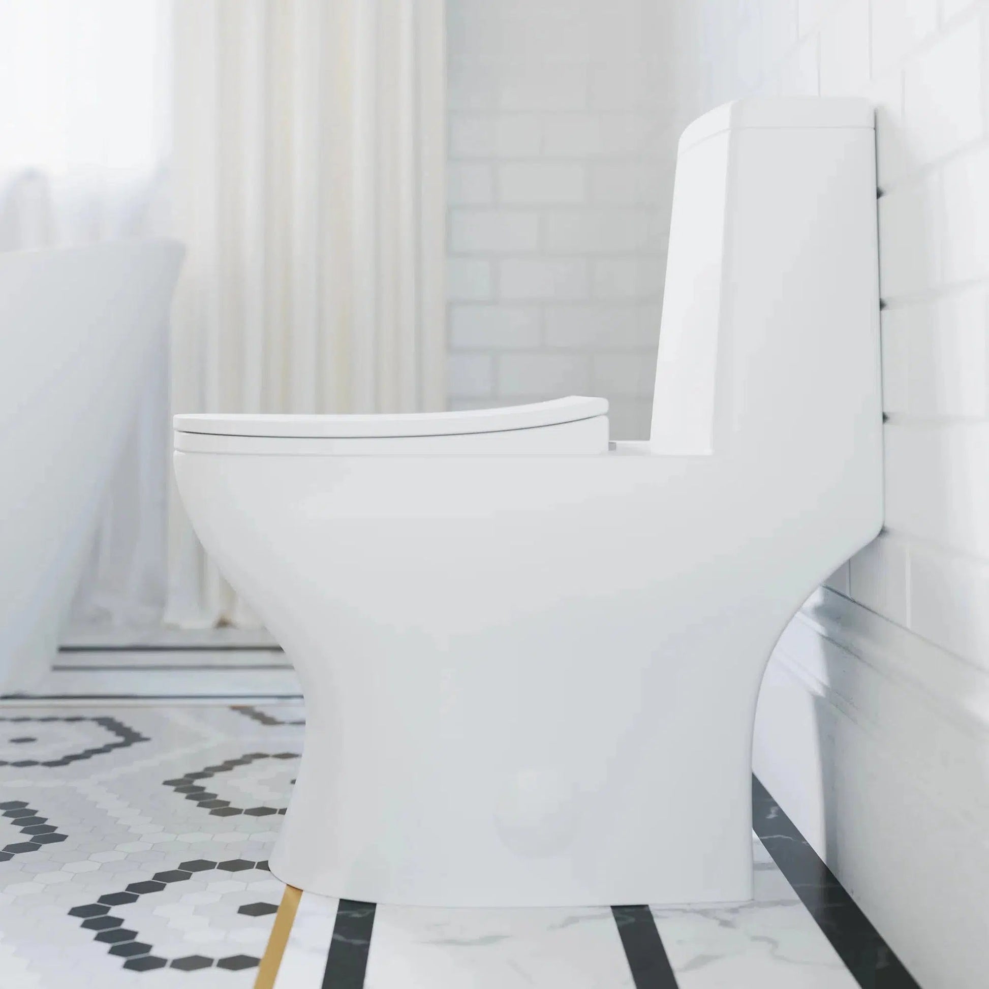 Swiss Madison Ivy 14" x 28" Glossy White One-Piece Elongated Floor Mounted Toilet With 12" Rough-In Size and 1.1/1.6 GPF Vortex Dual-Flush Function