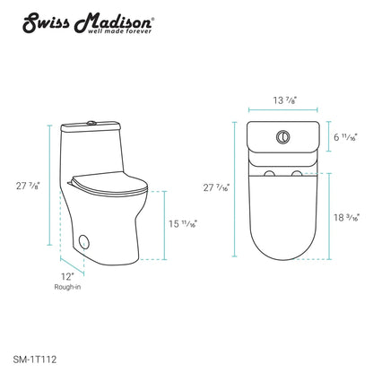 Swiss Madison Ivy 14" x 28" Glossy White One-Piece Elongated Floor Mounted Toilet With 12" Rough-In Size and 1.1/1.6 GPF Vortex Dual-Flush Function