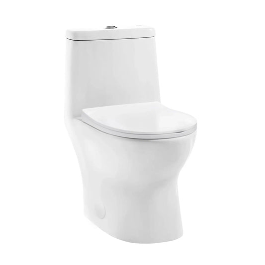 Swiss Madison Ivy 14" x 28" Glossy White One-Piece Elongated Floor Mounted Toilet With 12" Rough-In Size and 1.1/1.6 GPF Vortex Dual-Flush Function