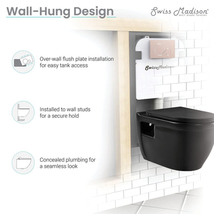 Swiss Madison Ivy 15" x 13" Matte Black Elongated Wall-Hung Toilet Bowl