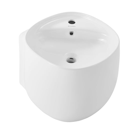 Swiss Madison Ivy 18" x 19" Square White Ceramic Wall-Hung Bathroom Sink With Right Side Single Hole Faucet