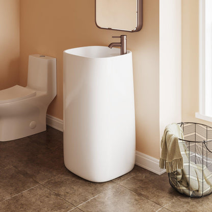 Swiss Madison Ivy 18" x 34" Freestanding One-Piece Oval White Pedestal Sink With Overflow