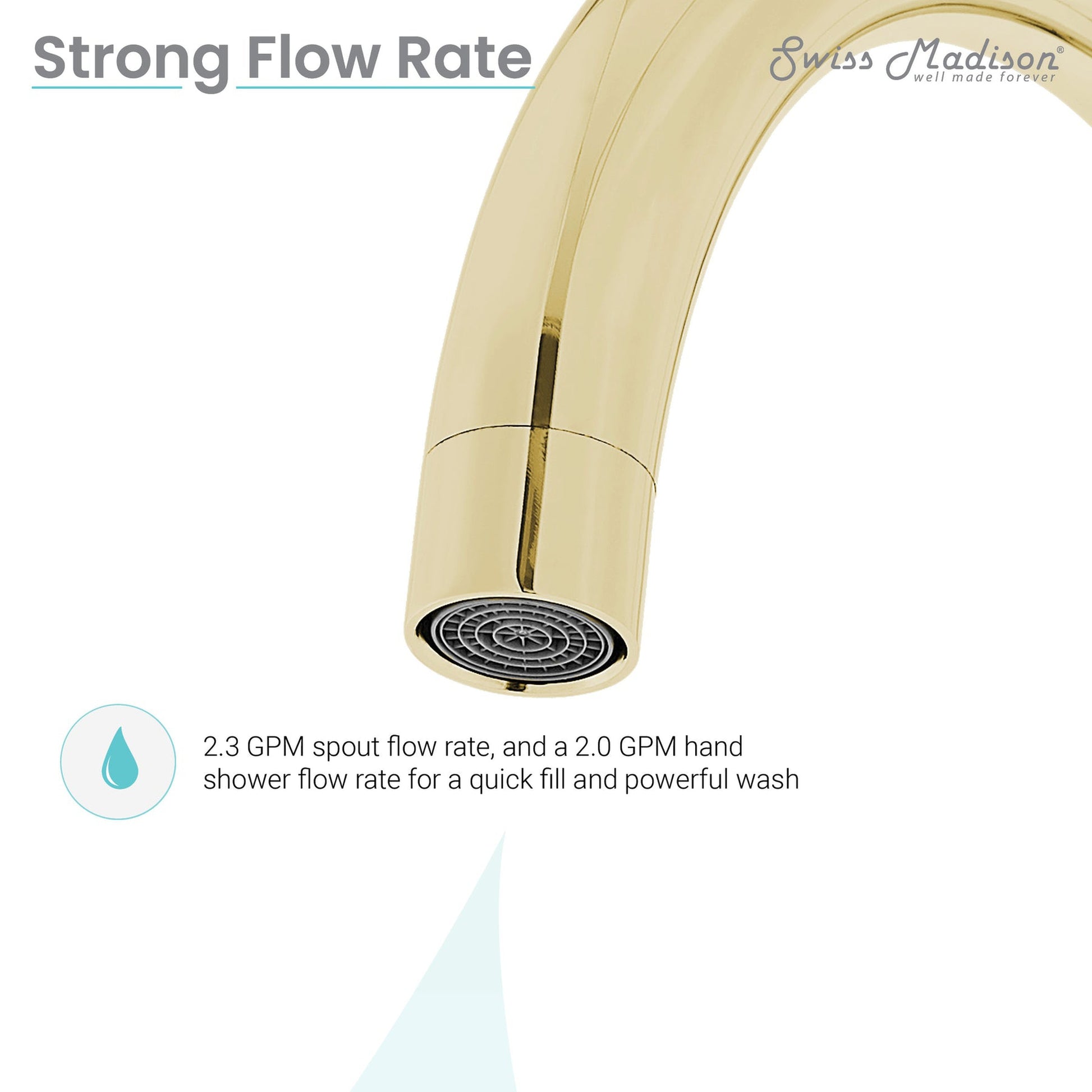 Swiss Madison Ivy 43" Brushed Gold Single Hole Floor Mounted Bathtub Faucet With Hand Shower, Tub Spout and Handle