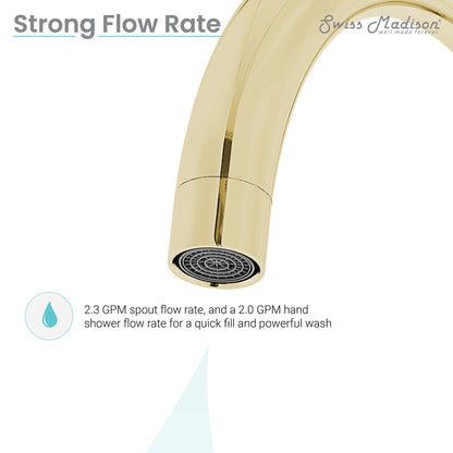 Swiss Madison Ivy 43" Brushed Gold Single Hole Floor Mounted Bathtub Faucet With Hand Shower, Tub Spout and Handle