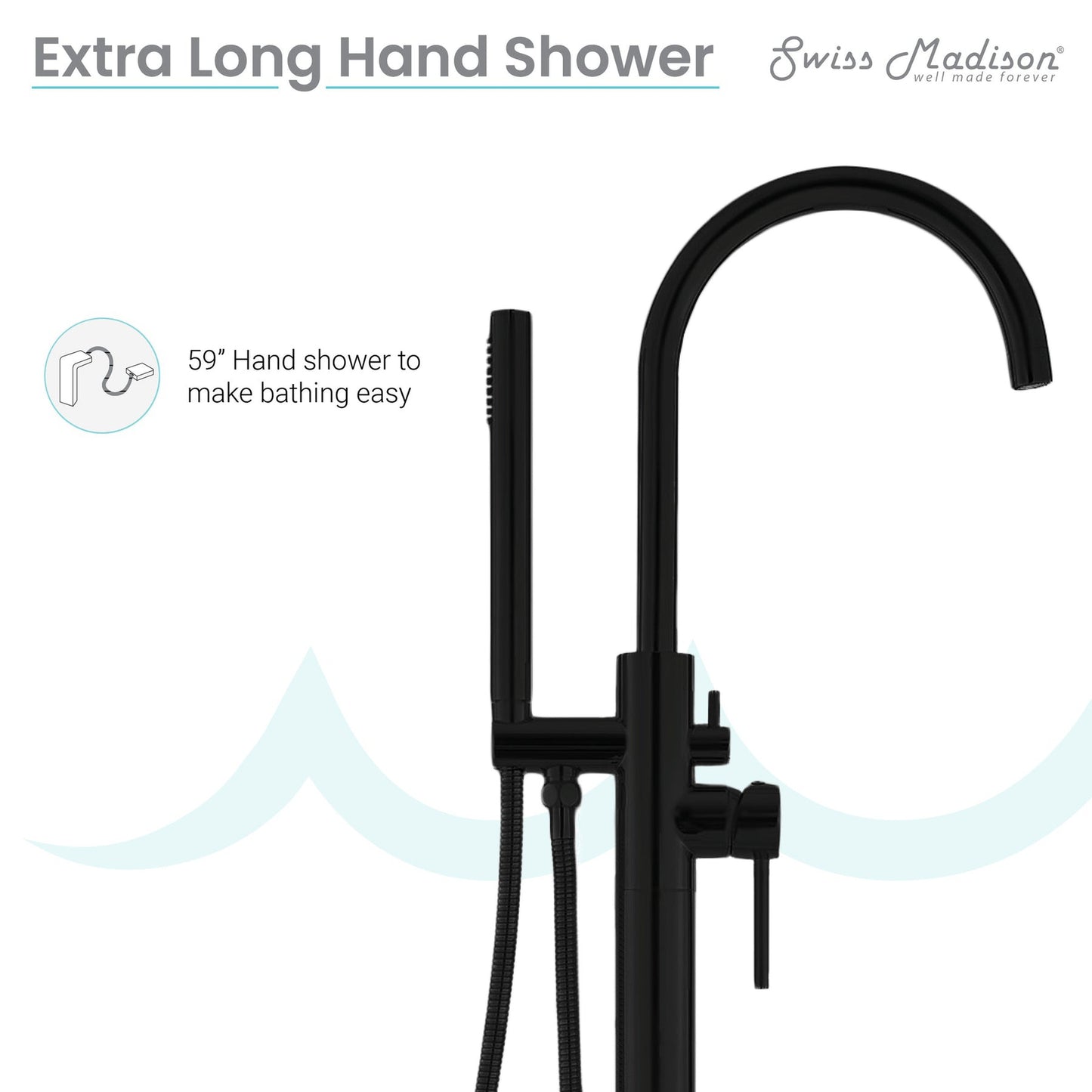 Swiss Madison Ivy 43" Matte Black Single Hole Floor Mounted Bathtub Faucet With Hand Shower, Tub Spout and Handle
