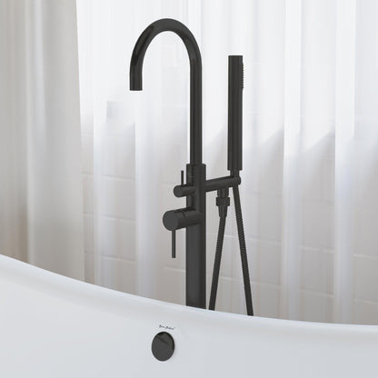 Swiss Madison Ivy 43" Matte Black Single Hole Floor Mounted Bathtub Faucet With Hand Shower, Tub Spout and Handle