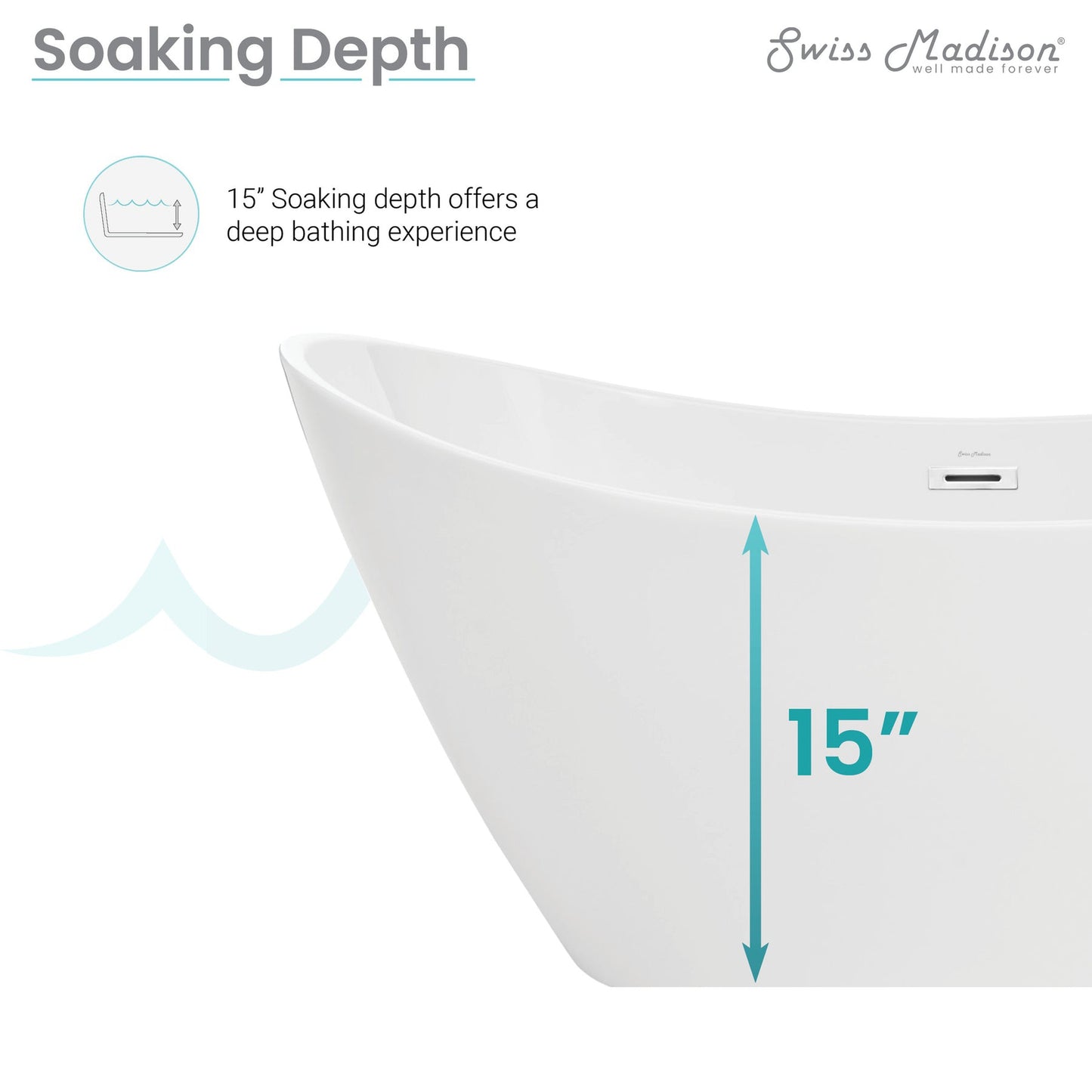 Swiss Madison Ivy 67" x 30" White Center Drain Freestanding Bathtub With Chrome Toe-Tap Drain and Overflow