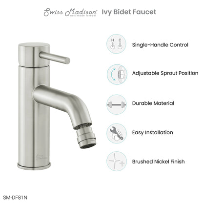 Swiss Madison Ivy 7" Nickel Single Hole Fixture Mounted Bidet Faucet With Flow Rate of 1.28 GPM