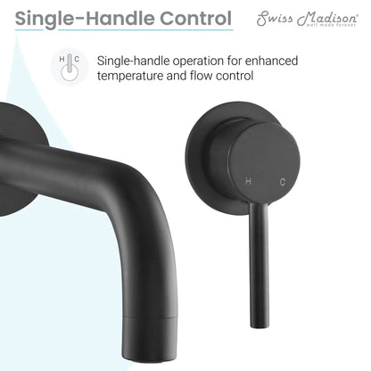 Swiss Madison Ivy 8" Single-Handle Wall-Mounted Matte Black Bathroom Faucet With Lever Handle and 1.2 GPM Flow Rate