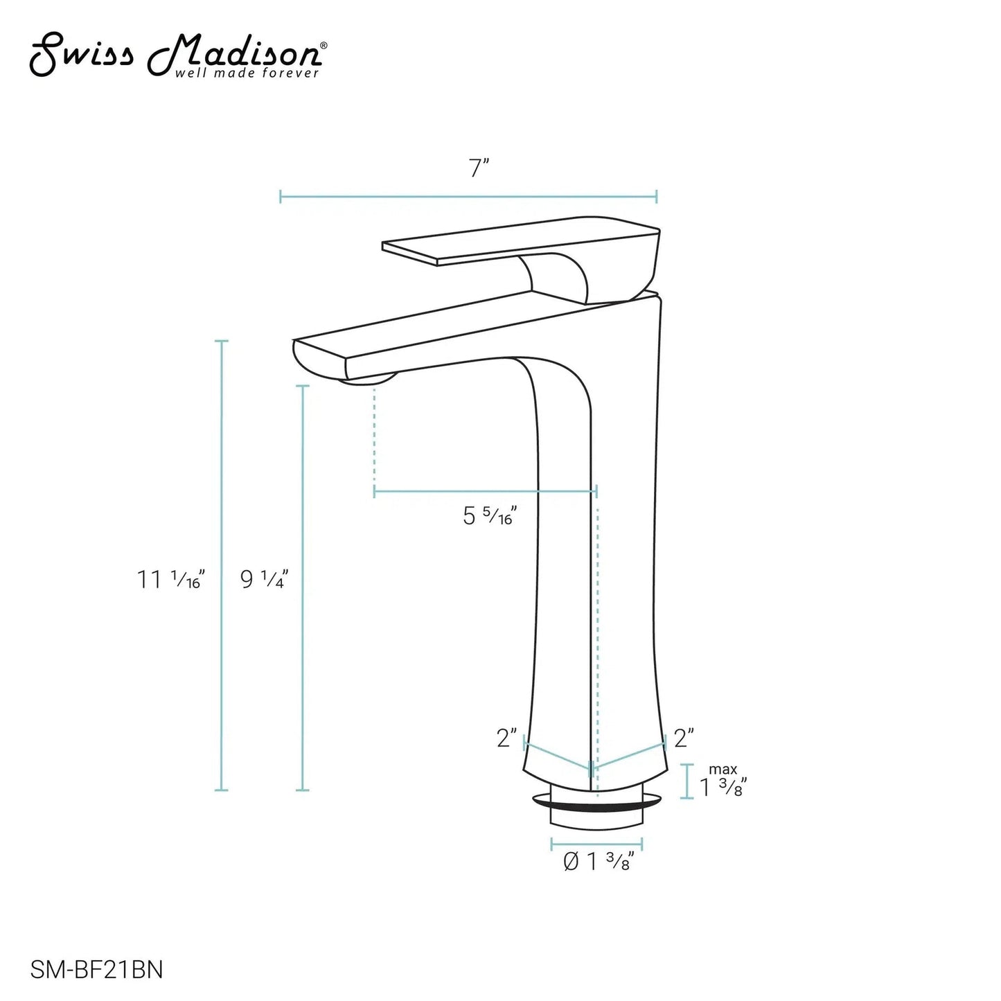 Swiss Madison Monaco 11" Brushed Nickel Single Hole Bathroom Faucet With Flow Rate of 1.2 GPM