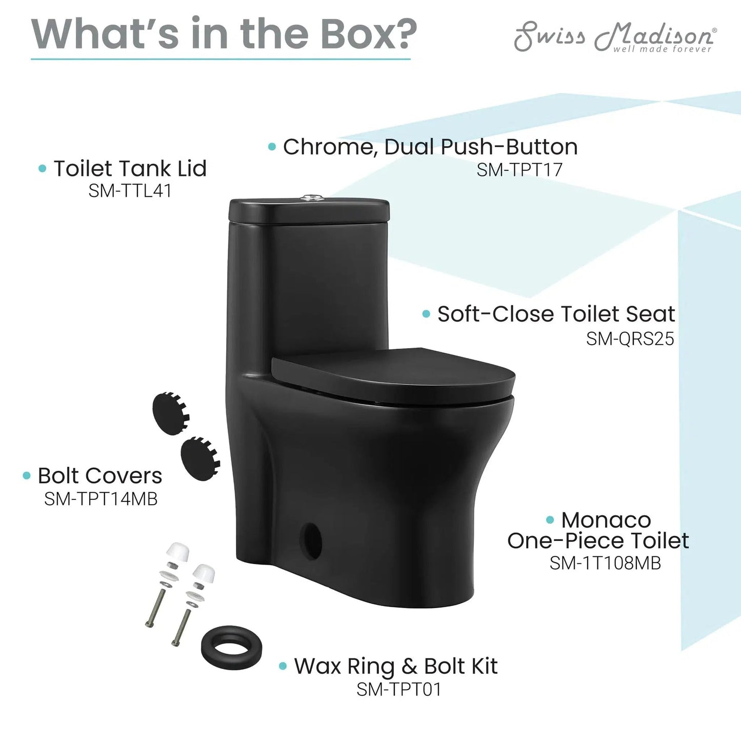 Swiss Madison Monaco 15" x 30" Matte Black One-Piece Elongated Floor Mounted Toilet With 1.1/1.6 GPF Dual-Flush Function