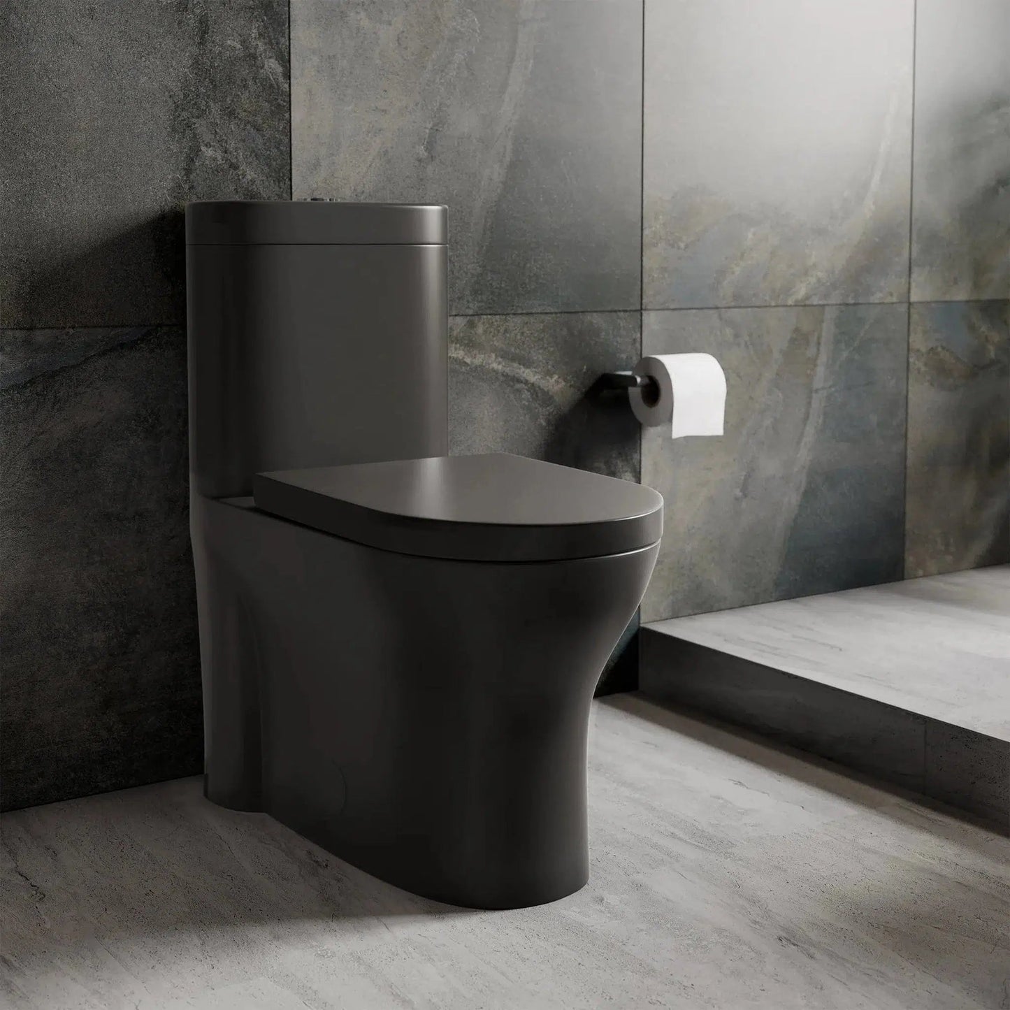 Swiss Madison Monaco 15" x 30" Matte Black One-Piece Elongated Floor Mounted Toilet With 1.1/1.6 GPF Dual-Flush Function