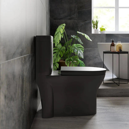 Swiss Madison Monaco 15" x 30" Matte Black One-Piece Elongated Floor Mounted Toilet With 1.1/1.6 GPF Dual-Flush Function