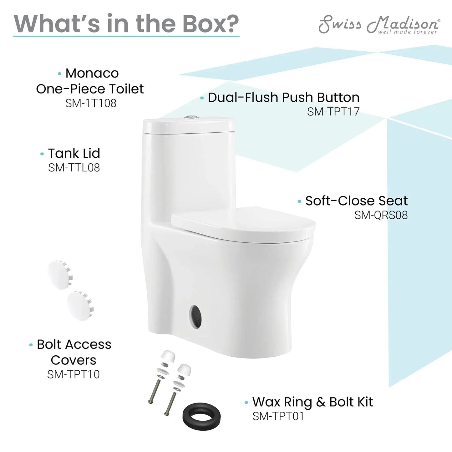 Swiss Madison Monaco 15" x 30" White One-Piece Elongated Floor Mounted Toilet With 1.1/1.6 GPF Dual-Flush Function