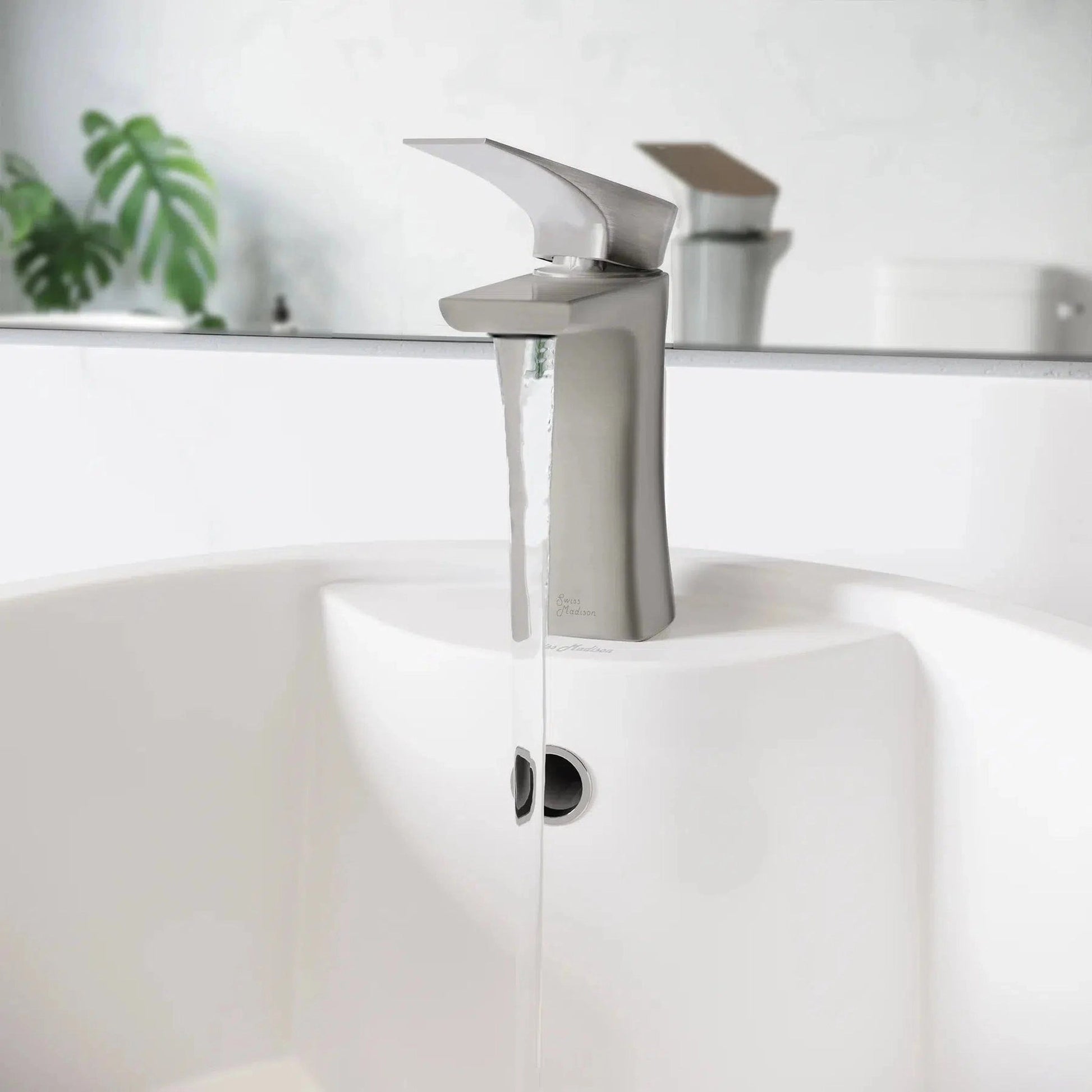 Swiss Madison Monaco 6" Brushed Nickel Single Hole Bathroom Faucet With Flow Rate of 1.2 GPM