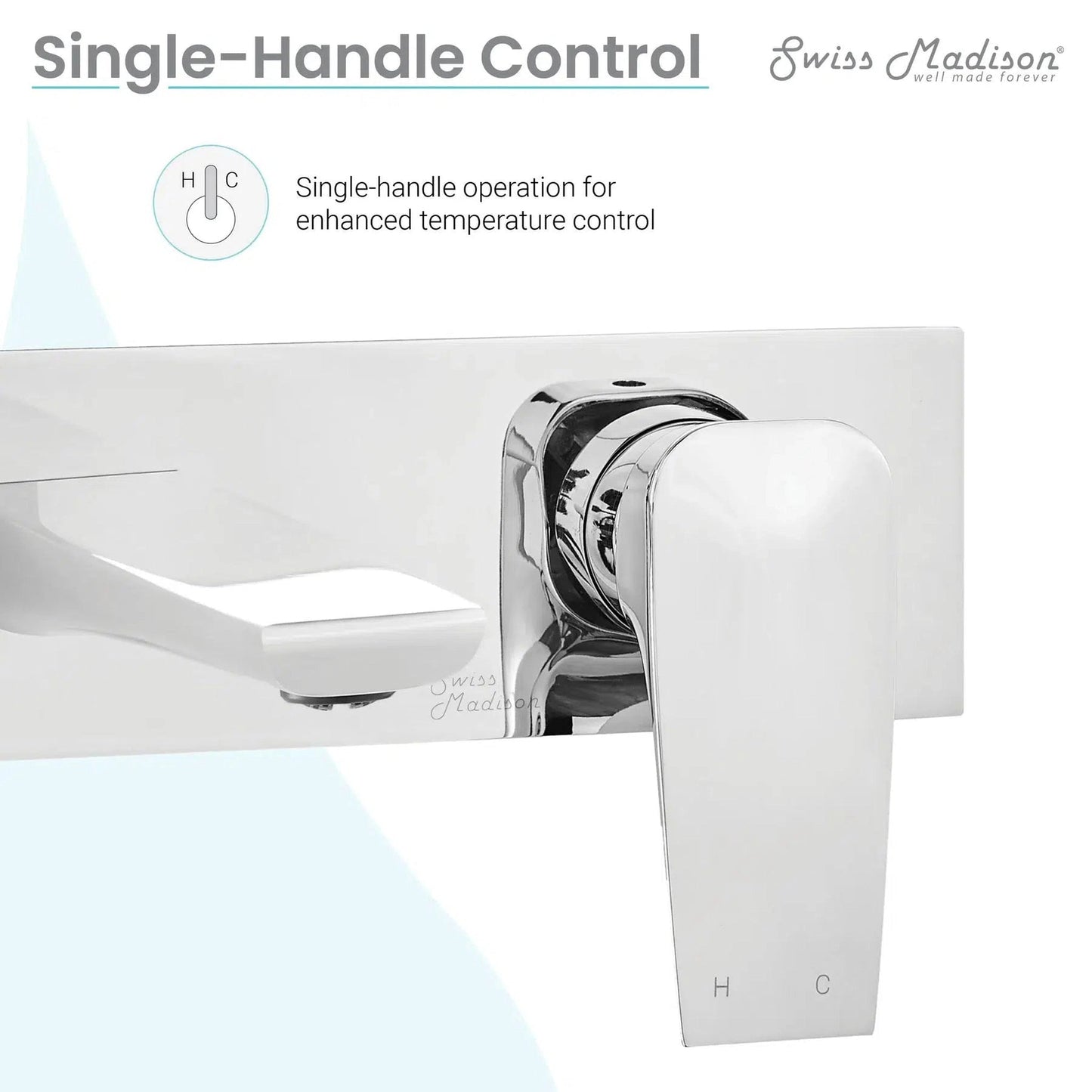 Swiss Madison Monaco 8" Chrome Two Hole Wall-Mounted Bathroom Faucet With Single Lever Handle and 1.2 GPM Flow Rate