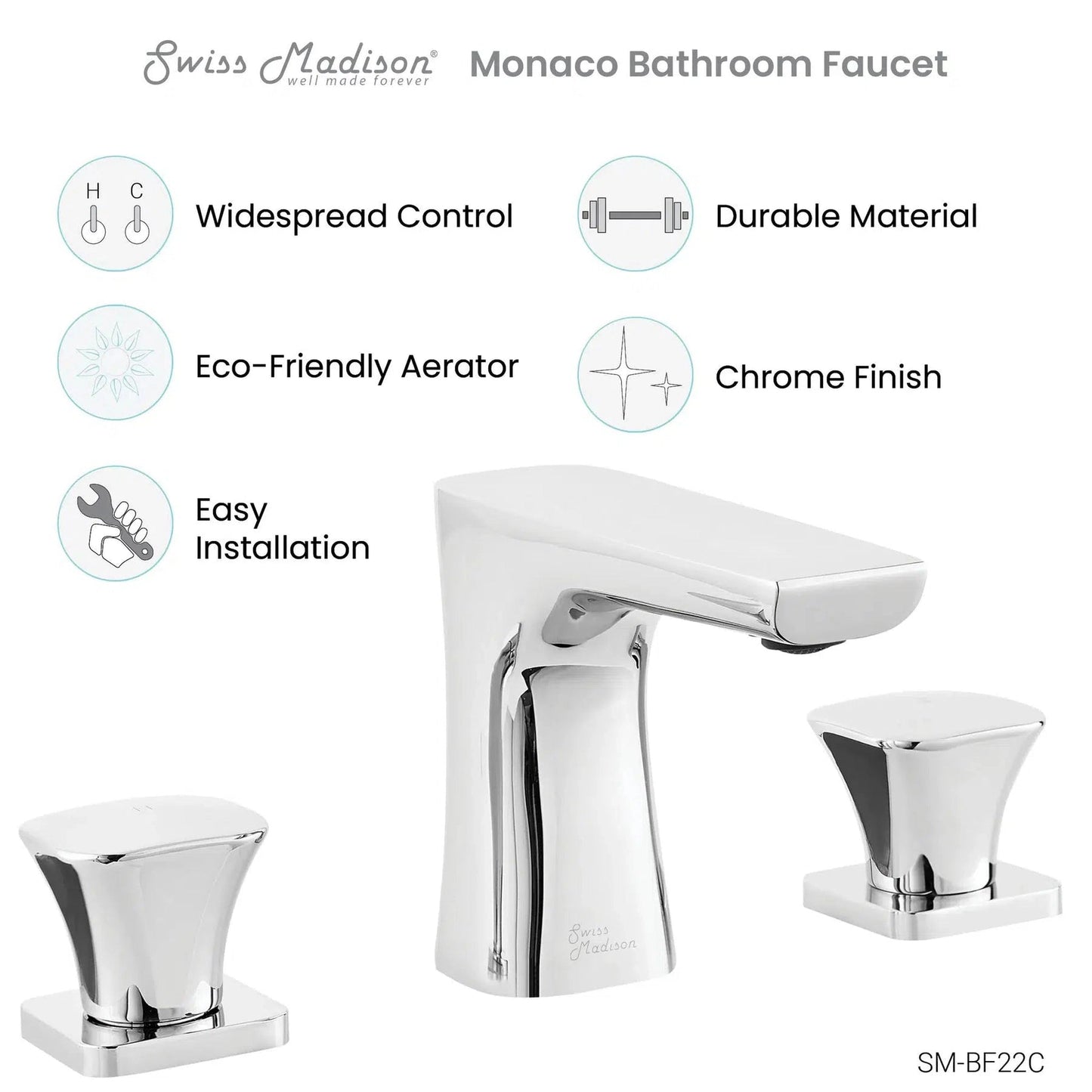 Swiss Madison Monaco 8" Chrome Widespread Bathroom Faucet With Knob Handles and 1.2 GPM Flow Rate