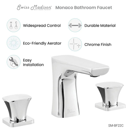 Swiss Madison Monaco 8" Chrome Widespread Bathroom Faucet With Knob Handles and 1.2 GPM Flow Rate